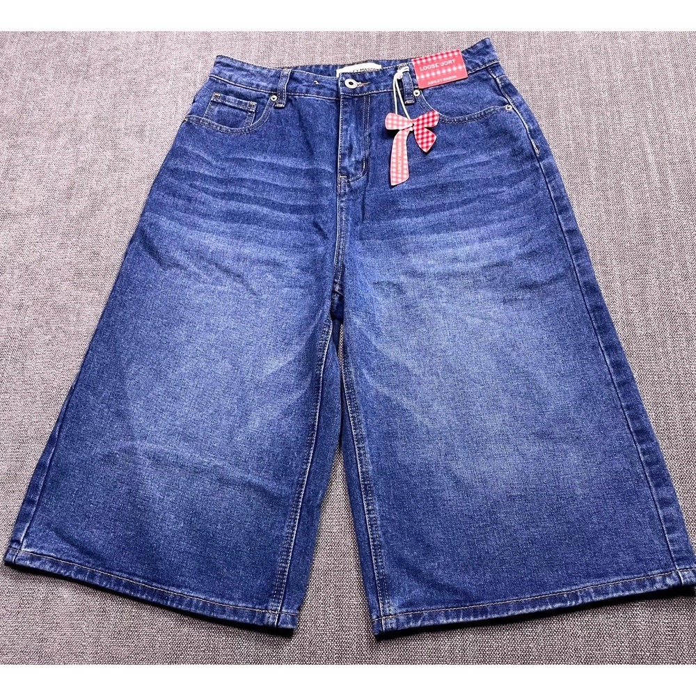 Ashley Mason Loose Bermuda Jort Womens 5/27 Blue Denim Cotton Cherry Medium Wash